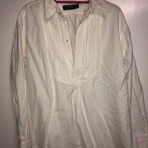 Polo white cotton 3/4 button down womens shirt